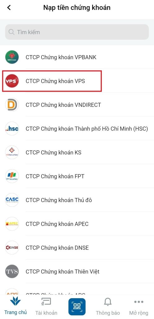 Nap tiền VPS bằng app VPBank NEO